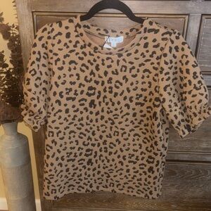 THML Tan Leopard Print Short Sleeve Sweater